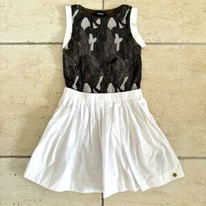 Diesel Elegant Khaki Sequin Top with White Skirt Dress, Size 8